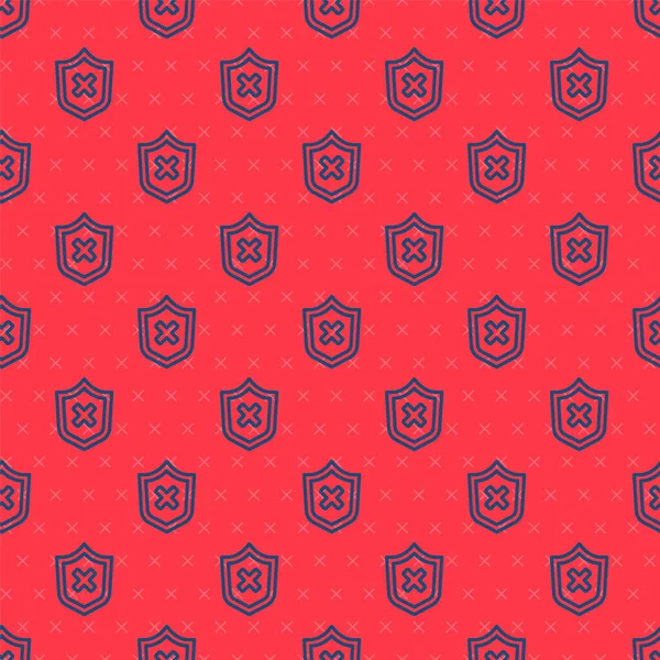 Çapraz iz simgesine sahip mavi çizgi kalkanı kırmızı arka planda izole edilmiş. Kalkan ve reddedildi. Reddetme bildirimi. Vektör.