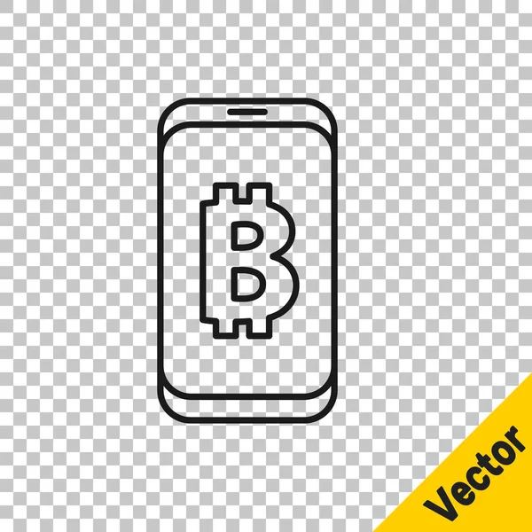 Fekete Vonal Bányászat Bitcoin Mobil Ikon Elszigetelt Átlátszó Háttérrel Kriptovaluta — Stock Vector