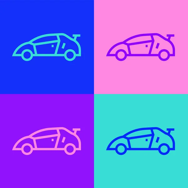 Pop Art Line Sport Wyścigowy Samochód Ikona Izolowane Tle Koloru — Wektor stockowy