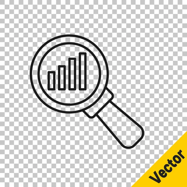 Línea Negra Icono Lupa Análisis Datos Aislado Sobre Fondo Transparente — Archivo Imágenes Vectoriales