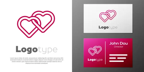 Logotype Lijn Two Linked Hearts Icoon Geïsoleerd Witte Achtergrond Romantisch — Stockvector