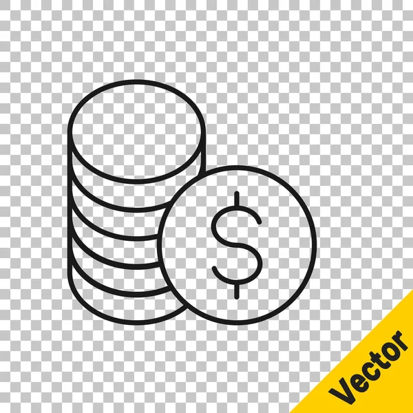 Черная Линия Монета Деньги Символом Доллара Значок Изолирован Прозрачном Фоне — стоковый вектор