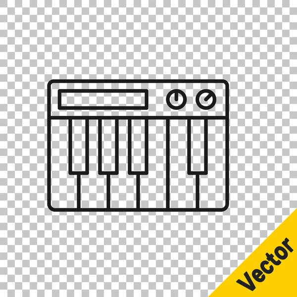 Black Line Music Synthesizer Icon Isolated Transparent Background Electronic Piano — Stock Vector