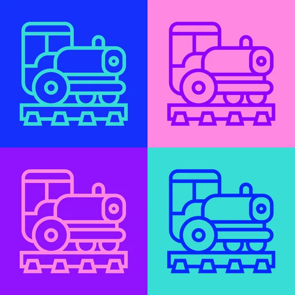 Pop Art Ligne Icône Locomotive Vintage Isolé Sur Fond Couleur — Image vectorielle