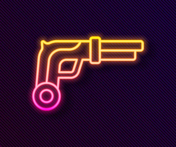 Leuchtende Neon Line Vintage Pistolen Ikone Isoliert Auf Schwarzem Hintergrund — Stockvektor