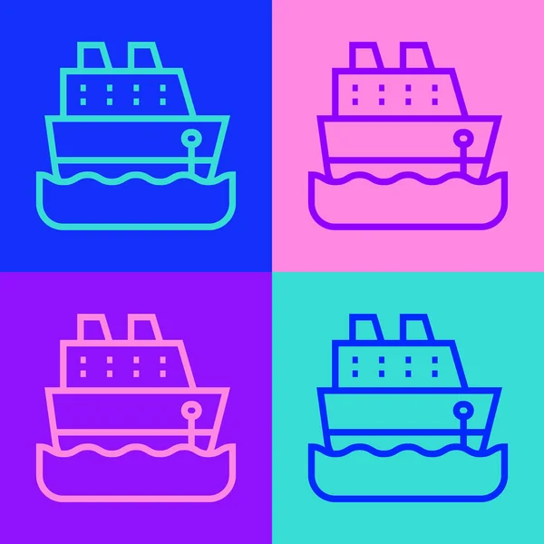 Pop Art Line Crucero Icono Del Barco Aislado Fondo Color — Vector de stock