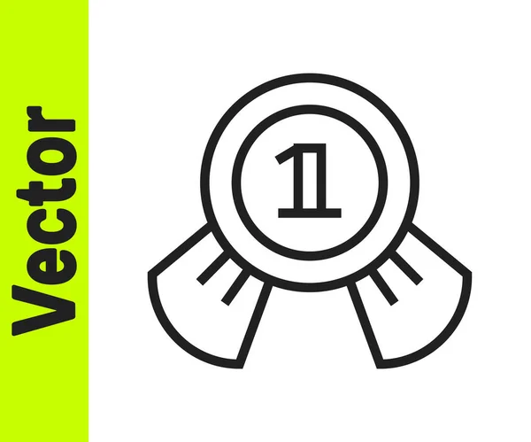 Zwarte Lijn Medaille Pictogram Geïsoleerd Witte Achtergrond Winnaar Symbool Vector — Stockvector