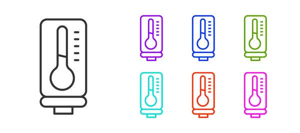 Zwarte Lijn Meteorologie Thermometer Meten Warmte Koude Pictogram Geïsoleerd Witte — Stockvector