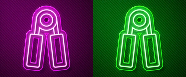 Glowing neon line Sport expander icon isolated on purple and green background. Sport equipment. Vector. — Stock Illustration Glowing Neon Line Sport Expander Icon Isolated Purple Green Background Royalty Free Stock Vectors