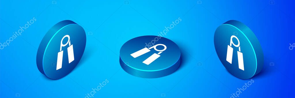 Isometric Sport expander icon isolated on blue background. Sport equipment. Blue circle button. Vector. — Stock Illustration Isometric Sport Expander Icon Isolated Blue Background Sport Equipment Blue Vector Graphics