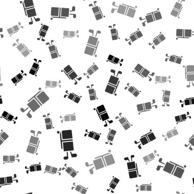 Sopa simgesinin olduğu siyah golf çantası beyaz arka planda izole edilmiş pürüzsüz desen. Vektör.