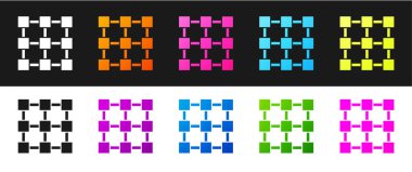 Siyah beyaz arkaplanda Blockchain teknolojisi simgesini ayır. Kripto para birimi verileri. Soyut geometrik blok zincir ağ teknolojisi işi. Vektör.