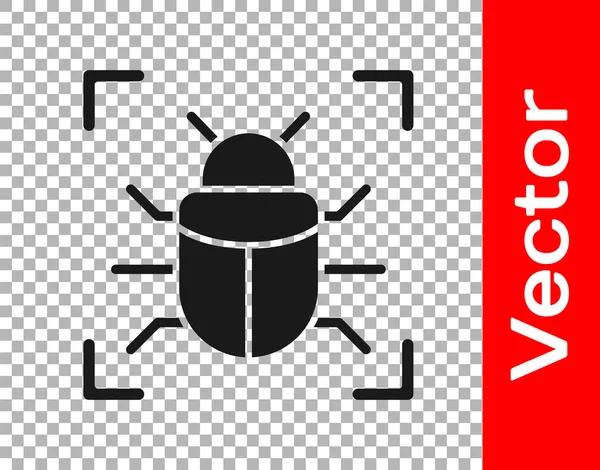 透明な背景に隔離されたブラックシステムのバグのコンセプトアイコン コード バグの概念 システムの不具合だ 虫探しだ ベクトル — ストックベクタ