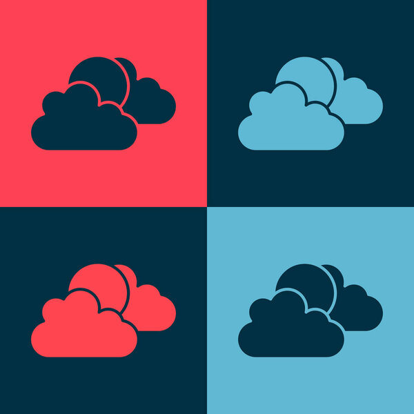 Pop art Sun and cloud weather icon isolated on color background.  Vector.