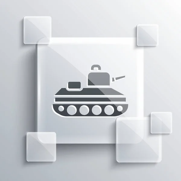 Icono Tanque Militar Gris Aislado Sobre Fondo Gris Paneles Cuadrados — Vector de stock