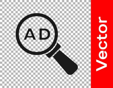 Siyah Reklam simgesi şeffaf arkaplanda izole edildi. Pazarlama ve tanıtım süreci kavramı. İlgili reklamlar. Sosyal medya reklamcılığı. Vektör.