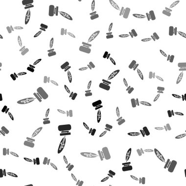 Siyah Tüy ve mürekkep hokkası simgesi beyaz arkaplandaki kusursuz deseni izole etti. Vektör.