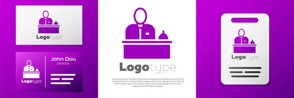 Logotype Receptionist Standing Hotel Reception Desk Icon Isolated White Background — Stock Vector