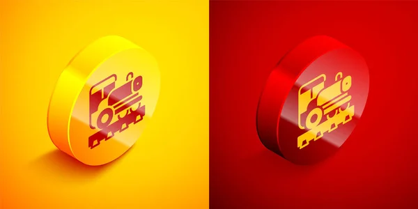 Isometric Vintage Locomotive Icon Isolated Orange Red Background Steam Locomotive — Stock Vector