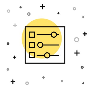 Siyah çizgi araba ayarları simgesi beyaz arkaplanda izole edildi. Otomobil tamircisi. Tamirci oto tamircisi. Bakım tabelası. Rastgele dinamik şekiller. Vektör İllüstrasyonu.