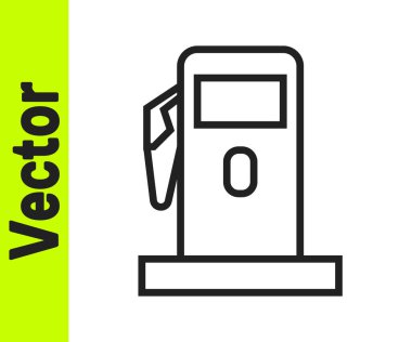 Beyaz arka planda siyah çizgi ya da benzin istasyonu simgesi izole edildi. Araba yakıtı sembolü. Benzin pompası. Vektör İllüstrasyonu.