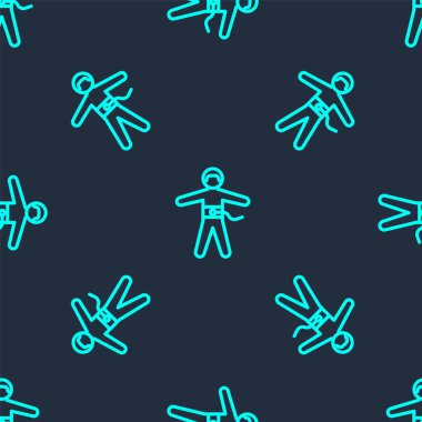 Yeşil çizgi Bungee jumping ikonu mavi arka planda izole edilmiş pürüzsüz desen. Vektör İllüstrasyonu.