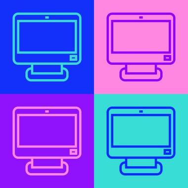 Pop Sanat Çizgisi Bilgisayar ekran simgesi renk arkaplanında izole edildi. Elektronik cihaz. Ön manzara. Vektör.