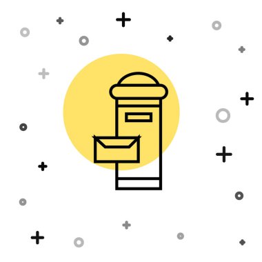 Siyah çizgi Geleneksel Londra posta kutusu simgesi beyaz arkaplanda izole edildi. İngiltere posta kutusu ikonu. Posta kutusu. Rastgele dinamik şekiller. Vektör.