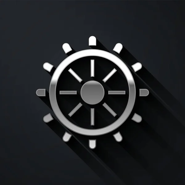 Icono Del Volante Silver Ship Aislado Sobre Fondo Negro Estilo — Vector de stock