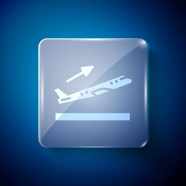 Beyaz Uçak Kalkış Ikonu Mavi Arkaplanda Izole Edildi Uçak Taşıma — Stok Vektör