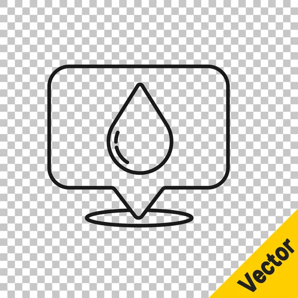 Schwarze Linie Wassertropfen Mit Ortssymbol Isoliert Auf Transparentem Hintergrund Vektorillustration — Stockvektor
