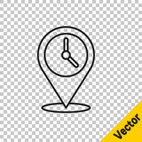 Línea Negra Ubicación Con Icono Reloj Aislado Sobre Fondo Transparente — Vector de stock