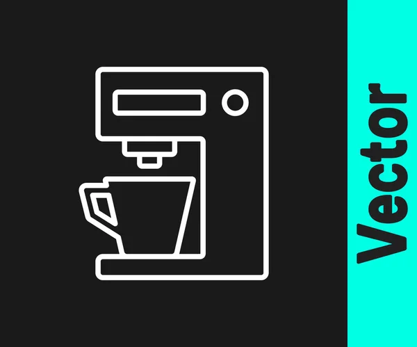 Weiße Linie Kaffeemaschinen Symbol Isoliert Auf Schwarzem Hintergrund Vektorillustration — Stockvektor