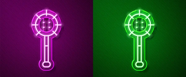 Leuchtende Neon Linie Mittelalterliche Kettenknöpfe Ball Symbol Isoliert Auf Lila — Stockvektor