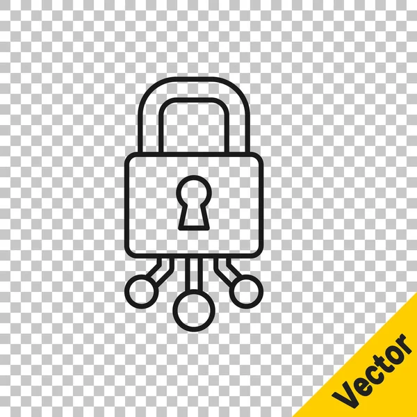 Línea Negra Icono Seguridad Cibernética Aislado Sobre Fondo Transparente Candado — Archivo Imágenes Vectoriales