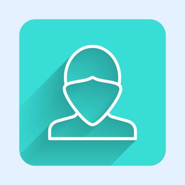 Beyaz çizgi Vandal ikonu uzun gölgeli izole edilmiş. Yeşil kare düğmesi. Vektör.