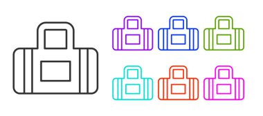 Siyah çizgi spor çantası simgesi beyaz arkaplanda izole edildi. Simgeleri renklendirin. Vektör.