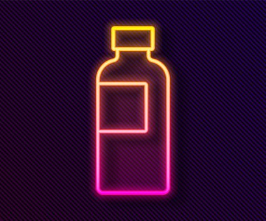 Parlayan neon hattı fitness karıştırıcı simgesi siyah arkaplanda izole edildi. Su ve protein kokteylleri için kapaklı spor karıştırıcı şişesi. Vektör.