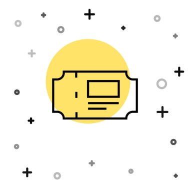 Beyaz arka planda siyah çizgi müze bileti ikonu izole edildi. Tarih müzesi bileti etkinliği sergi gezisini kabul ediyor. Rastgele dinamik şekiller. Vektör.