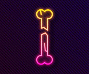 Parlayan neon hattı siyah arka planda izole edilmiş insan kırık kemik ikonu. Vektör.