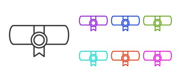 Siyah çizgi KHK, kağıt, parşömen, parşömen simgesi beyaz arkaplanda izole edilmiş. Simgeleri renklendirin. Vektör.