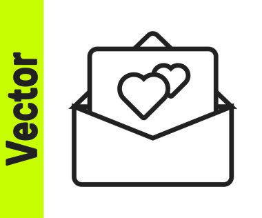 Siyah çizgi tebrik kartı simgesi beyaz arkaplanda izole edildi. Kutlama için davetiye ya da tebrik kartı şablonu. Vektör.