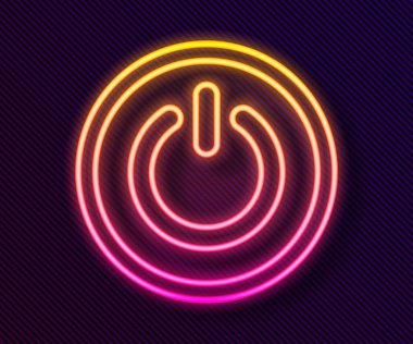 Parlayan neon hattı güç simgesi siyah arkaplanda izole edildi. Başlat işareti. Vektör.