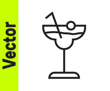 Siyah çizgi kokteyl ve alkol ikonu beyaz arka planda izole edilmiş. Vektör.