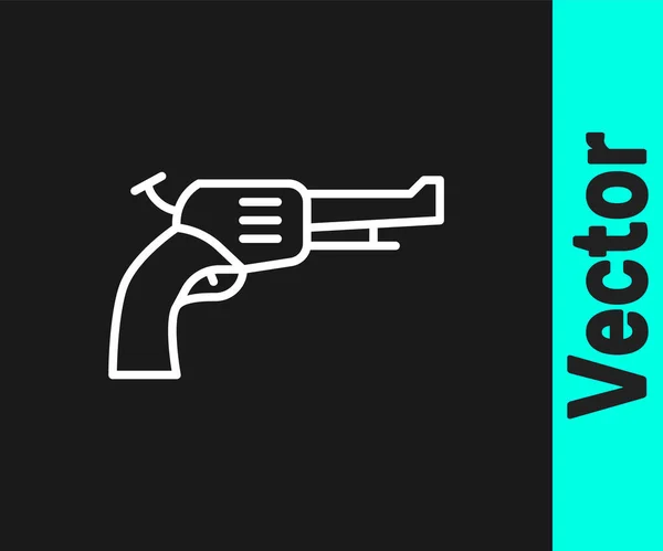 White Line Revolver Pistole Symbol Isoliert Auf Schwarzem Hintergrund Vektor — Stockvektor