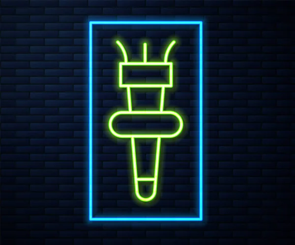 Glowing Neon Line Torch Flame Icon Isolated Brick Wall Background — Stock Vector