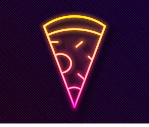 Brillante Línea Neón Rebanada Pizza Icono Aislado Sobre Fondo Negro — Archivo Imágenes Vectoriales