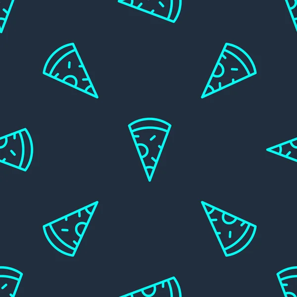 Yeşil çizgi pizza ikonu dilimi mavi arka planda izole edilmiş pürüzsüz desen. Fast food menüsü. Vektör.