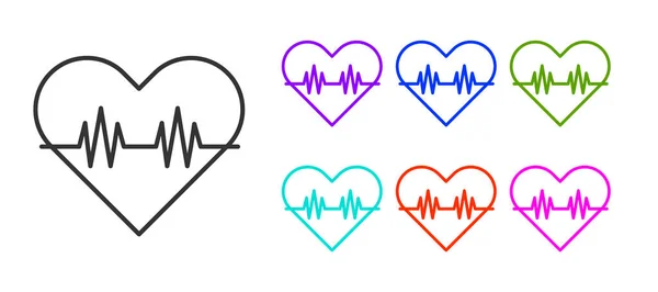 Black Line Heart Rate Icon Isolated White Background Heartbeat Sign — Stock Vector