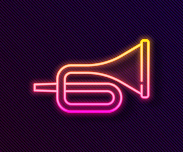 Parlayan Neon Hattı Siyah Zemin Üzerinde Izole Edilmiş Trompet Ikonu — Stok Vektör